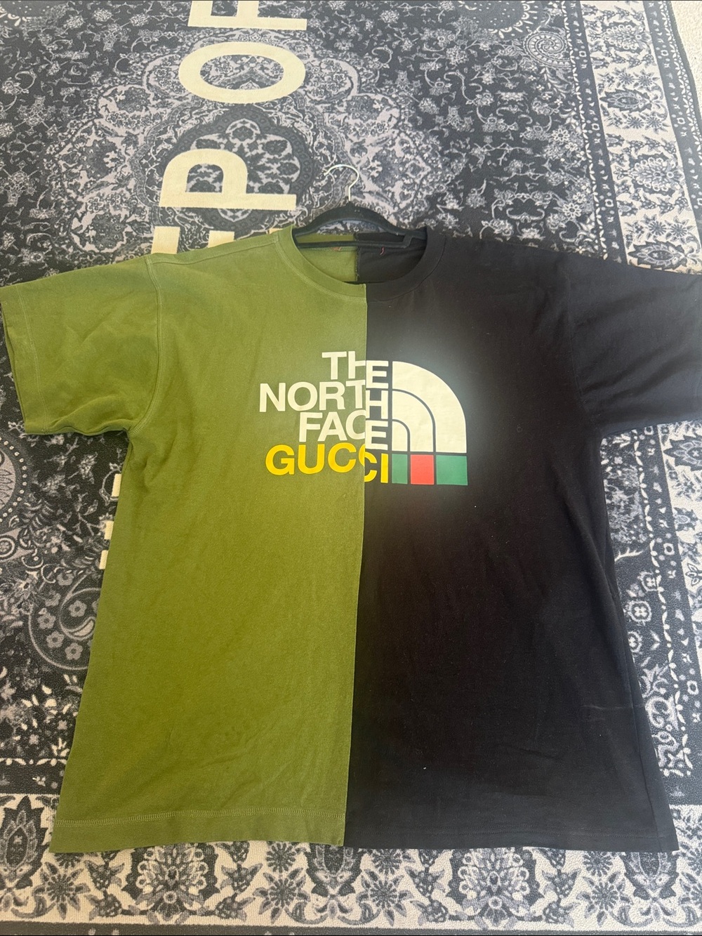 The North Face x Gucci Split Olive Green & Black Logo Tee